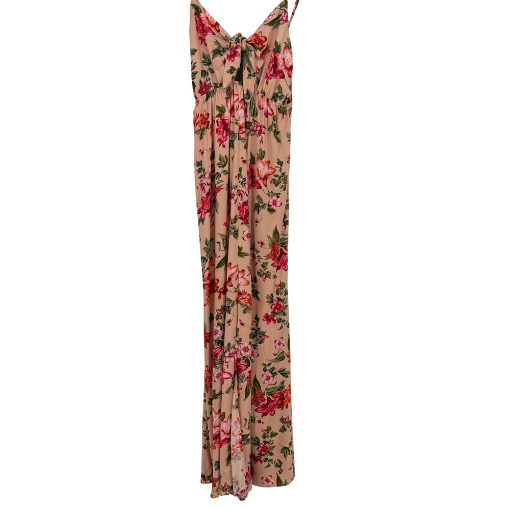 Fairy Floral Boho Maxi Dress Keyhole Peach Pink Tropical Smocked Back Size M